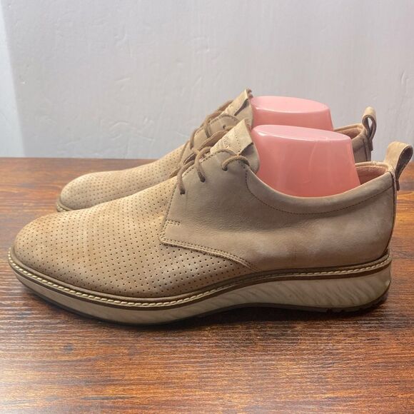 ECCO ST.1 Tan Hybrid Perforated Plain Toe Derby Nubuck Cashmere Loafer Shoe 8.5 - Picture 5 of 9